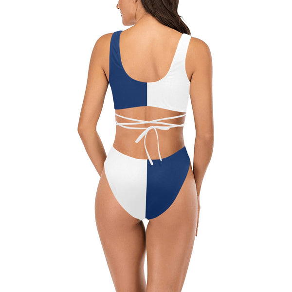 wht blue print Cross String Bikini Set (Model S29) - Objet D'Art