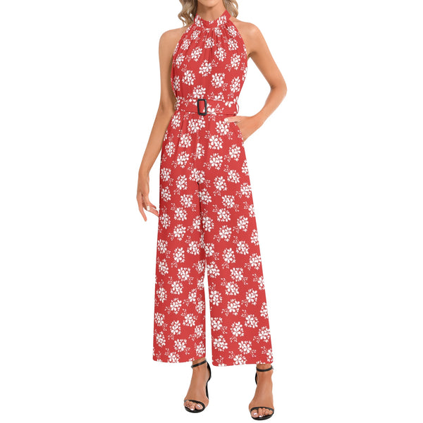 Halter Neck Buckle Belted Jumpsuit - Objet D'Art
