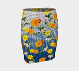 Greek Key Blue Floral  Lattice Fitted Skirt - Objet D'Art