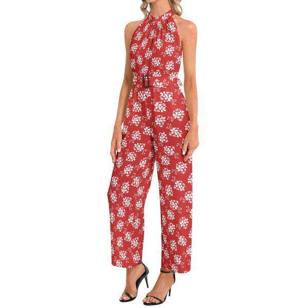 Halter Neck Buckle Belted Jumpsuit - Objet D'Art