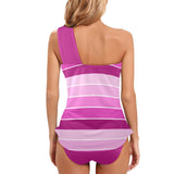fuchsia bands print Women's One Shoulder Backless Swimsuit (Model S44) - Objet D'Art