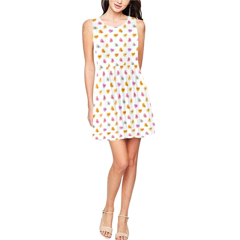 Valentine's Day Candy Print Thea Sleeveless Skater Dress - Objet D'Art
