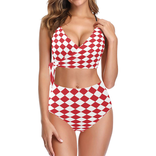 diamond back red print Knot Side Bikini Swimsuit (Model S37) - Objet D'Art