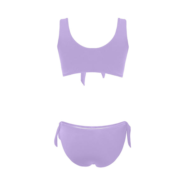 lavender solid light Bow Tie Front Bikini Swimsuit (Model S38) - Objet D'Art