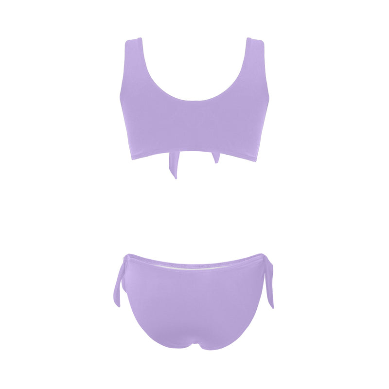 lavender solid light Bow Tie Front Bikini Swimsuit (Model S38) - Objet D'Art