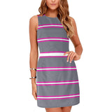 MICRO STRIPE 3 BAND GRAY PRINT 2 Eos Women's Sleeveless Dress (Model D01) - Objet D'Art