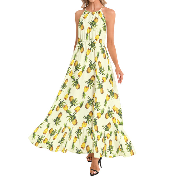 Ruffle Hem Halter Neck Maxi Dress - Objet D'Art