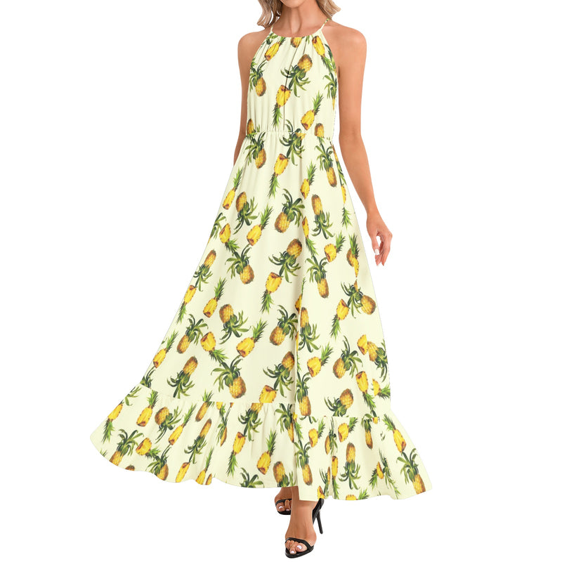 Ruffle Hem Halter Neck Maxi Dress - Objet D'Art