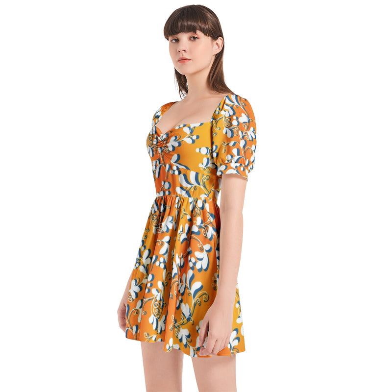 Puff Sleeve Sweetheart Neck Short Dress - Objet D'Art