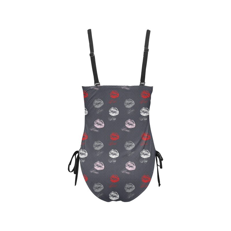 kisses print 2A Drawstring Side One-Piece Swimsuit (Model S14) - Objet D'Art