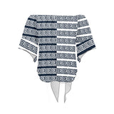 blue white greek key solid print Off Shoulder Knot Front Blouse (Model T71) - Objet D'Art