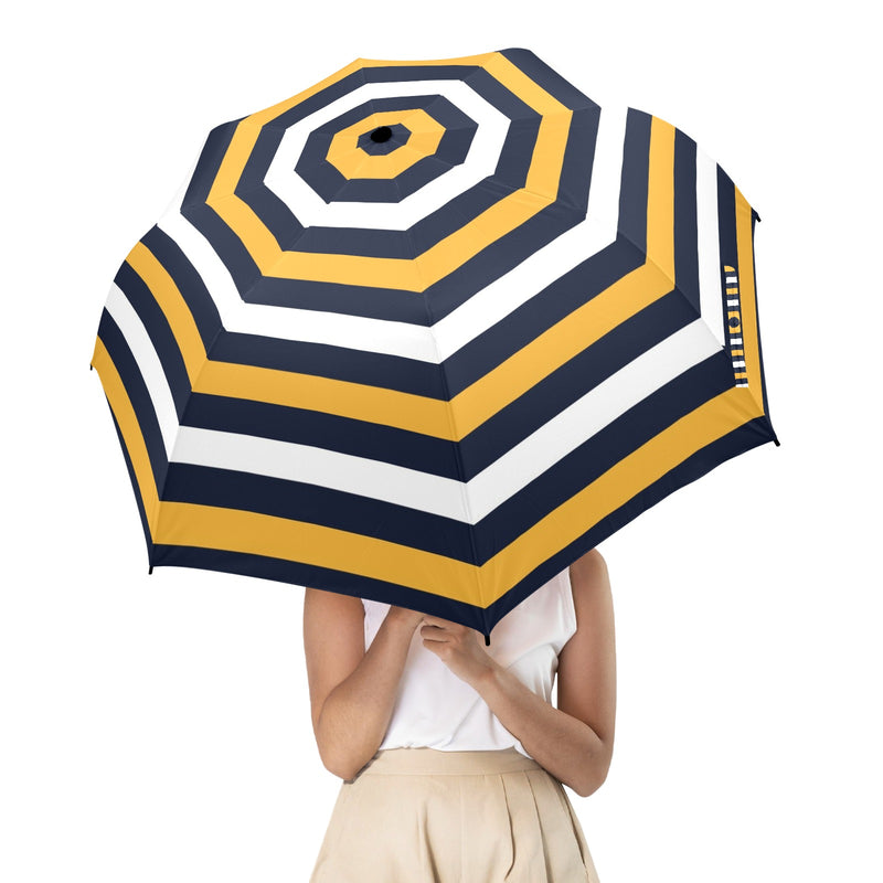 blue gold umbrella print Semi-Automatic Foldable Umbrella (Model U12) - Objet D'Art