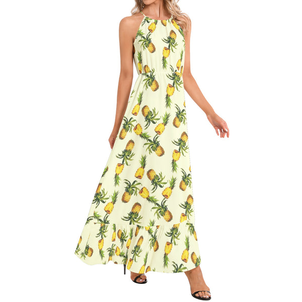 Ruffle Hem Halter Neck Maxi Dress - Objet D'Art