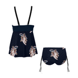 navy blue 2 print 4 Chest Drawstring Swim Dress (Model S30) - Objet D'Art