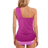 fuchsia bands print Women's One Shoulder Backless Swimsuit (Model S44) - Objet D'Art