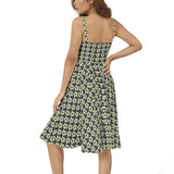 Gold Petal Sleeveless Square Neck Flare Hem Midi Dress - Objet D'Art
