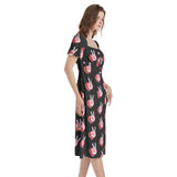 Puff Sleeve Split Thigh Midi Dress - Objet D'Art