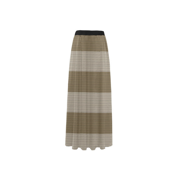 microstriped brown beige print 2 High Slit Long Beach Dress (Model S40) - Objet D'Art