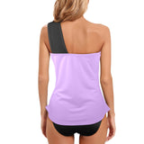 mauve print dress shirt Women's One Shoulder Backless Swimsuit (Model S44) - Objet D'Art