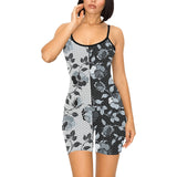 selenium gray print 3 Women's Short Yoga Bodysuit - Objet D'Art
