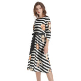 Boat Neck Belted Flared Dress - Objet D'Art