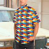 self portrait color scheme print Men's Stand-Up Collar Short Sleeve Shirt - Objet D'Art