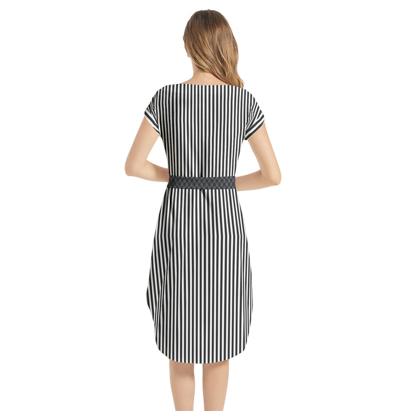 Notched Neck Belted Dress - Objet D'Art