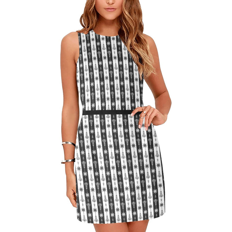 arrow bw print 5 Eos Women's Sleeveless Dress (Model D01) - Objet D'Art