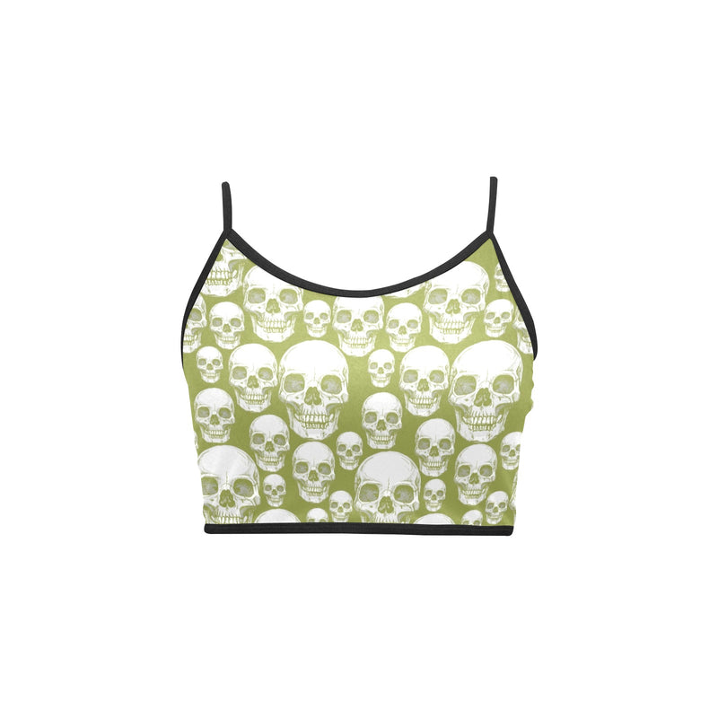 green skull 2 Women's Spaghetti Strap Crop Top (Model T67) - Objet D'Art