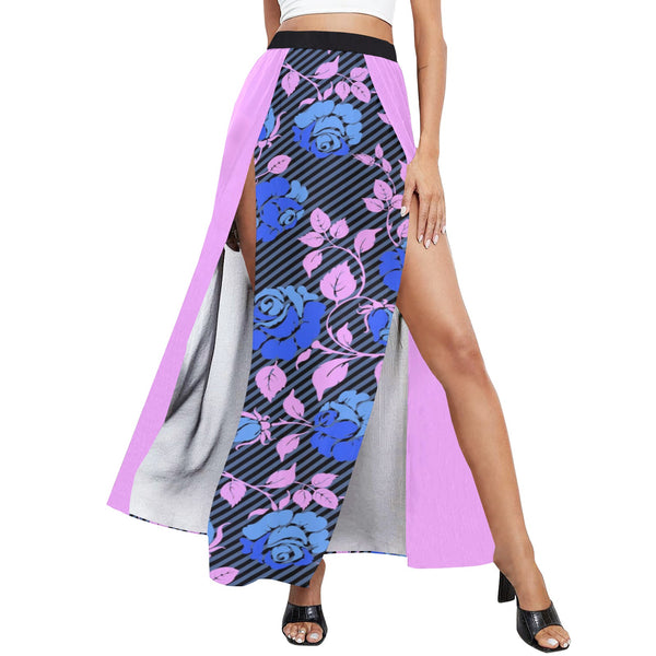 light purple pink solid High Slit Long Beach Dress (Model S40) - Objet D'Art