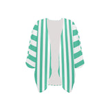 mint green striped print Women's Kimono Chiffon Cover Up (Model H51) - Objet D'Art