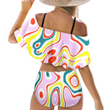 colored splat print 2 Women's Ruffle Off Shoulder Bikini Swimsuit (Model S45) - Objet D'Art