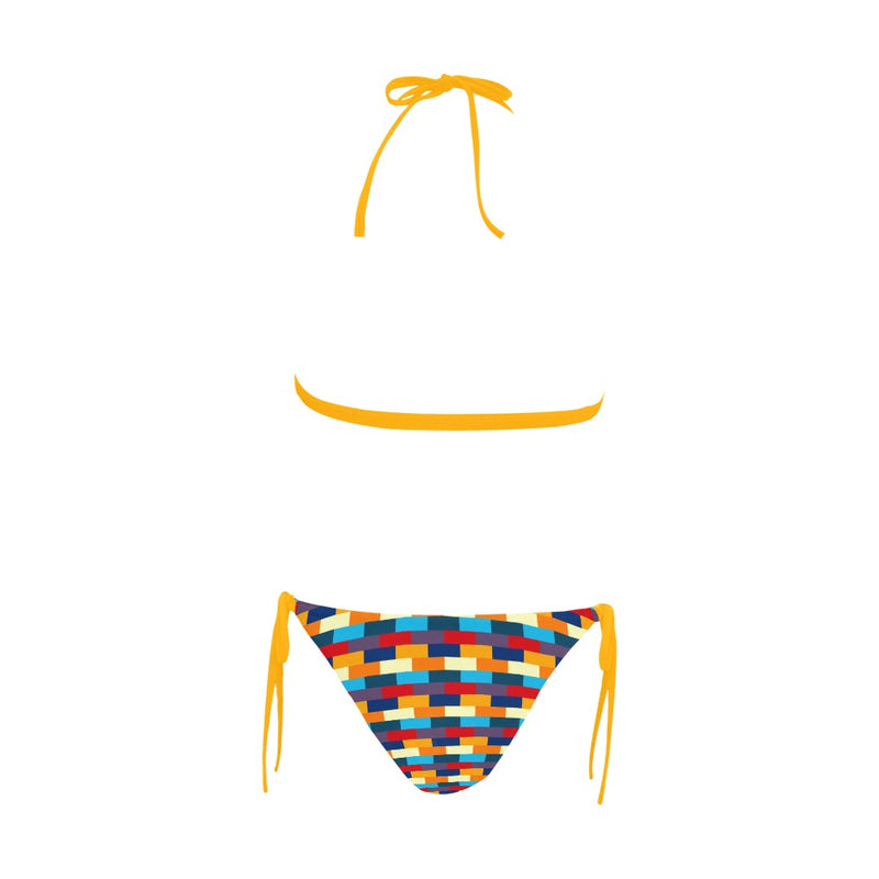 self portrait color scheme print Buckle Front Halter Bikini Swimsuit (Model S08) - Objet D'Art