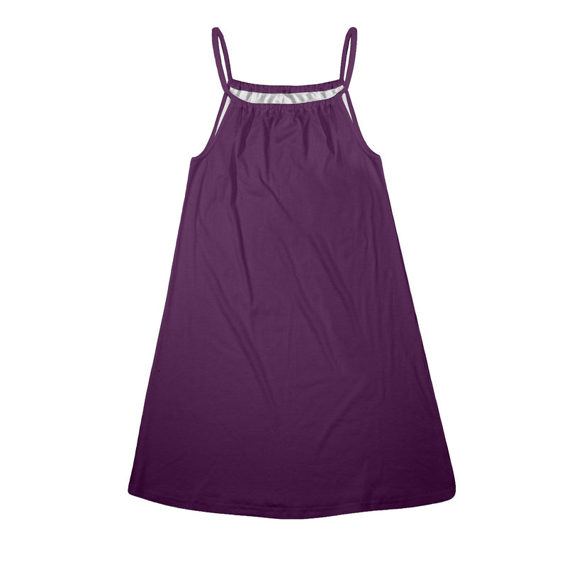 purple solid 5A Drawstring Neck Sleeveless Dress (Model D68) - Objet D'Art