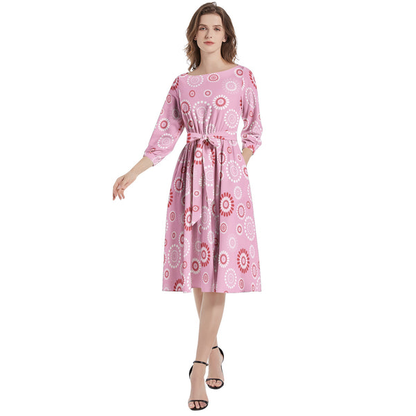 Boat Neck Belted Flared Dress - Objet D'Art