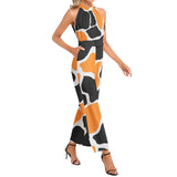 Abstract Animal Print Halter Neck Buckle Belted Jumpsuit - Objet D'Art