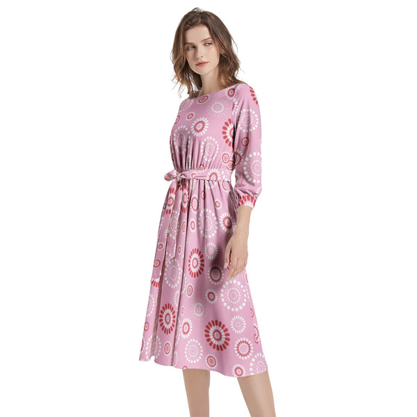 Boat Neck Belted Flared Dress - Objet D'Art