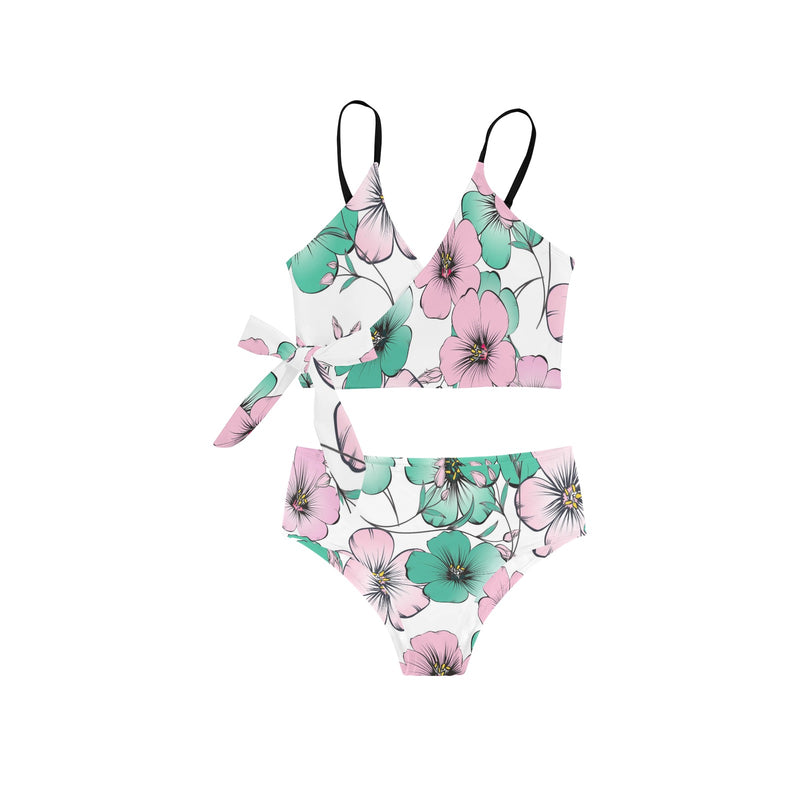 pink green floral mj shoes Knot Side Bikini Swimsuit (Model S37) - Objet D'Art