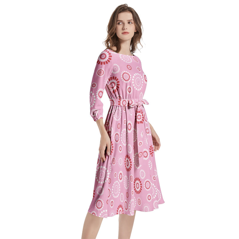 Boat Neck Belted Flared Dress - Objet D'Art