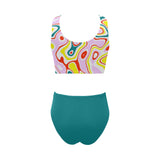 light pine green solid print Chest Bowknot Bikini Swimsuit (Model S33) - Objet D'Art
