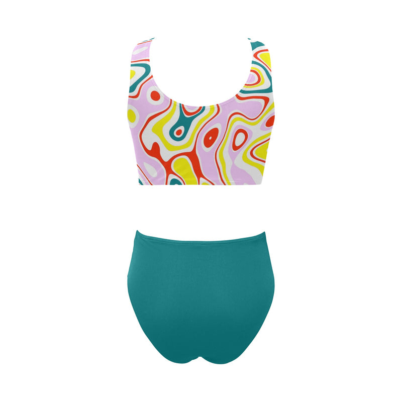 light pine green solid print Chest Bowknot Bikini Swimsuit (Model S33) - Objet D'Art