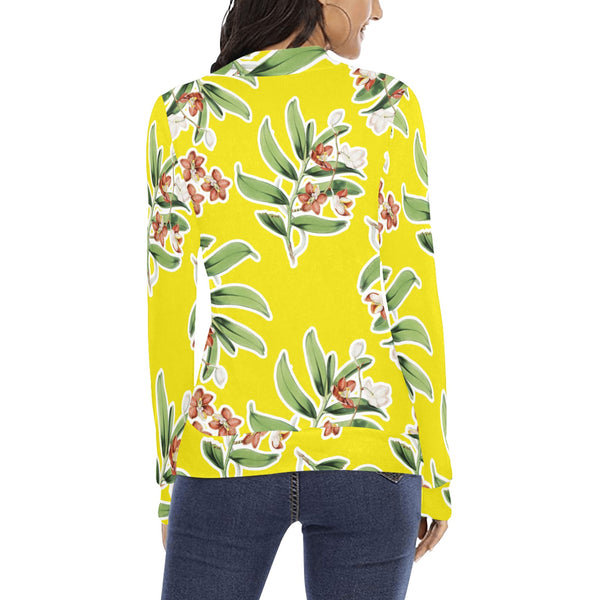 floral white stroke 9k Women's All Over Print Mock Neck Sweatshirt (Model H43) - Objet D'Art