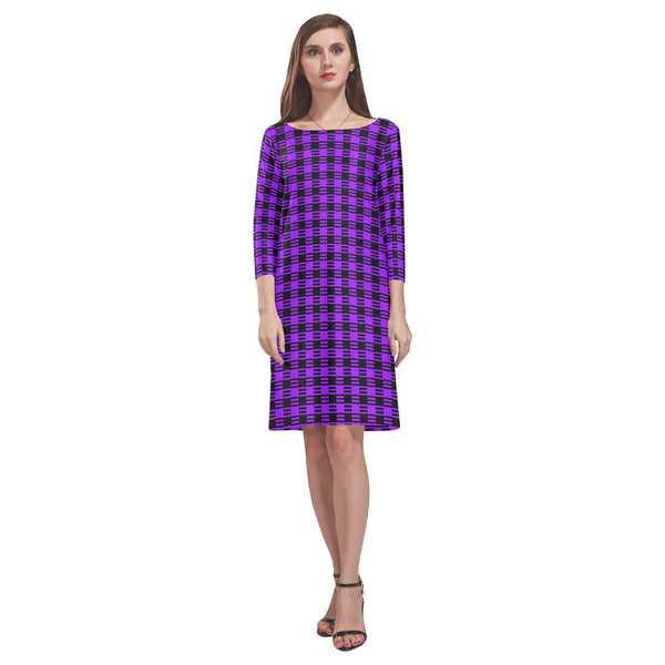 purple equal print Rhea Loose Round Neck Dress(Model D22) - Objet D'Art