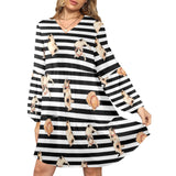 cats bw striped print 2 yoga_leggings_template-Recovered-Recovered copy V-Neck Loose Fit Dress (Model D66) - Objet D'Art