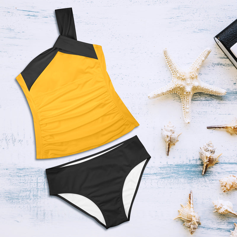 black 2 9k Women's One Shoulder Backless Swimsuit (Model S44) - Objet D'Art