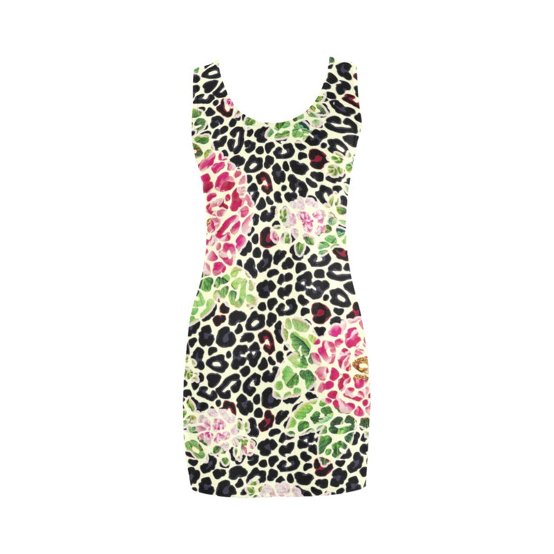 leopard rose print 2 Medea Vest Dress (Model D06) - Objet D'Art