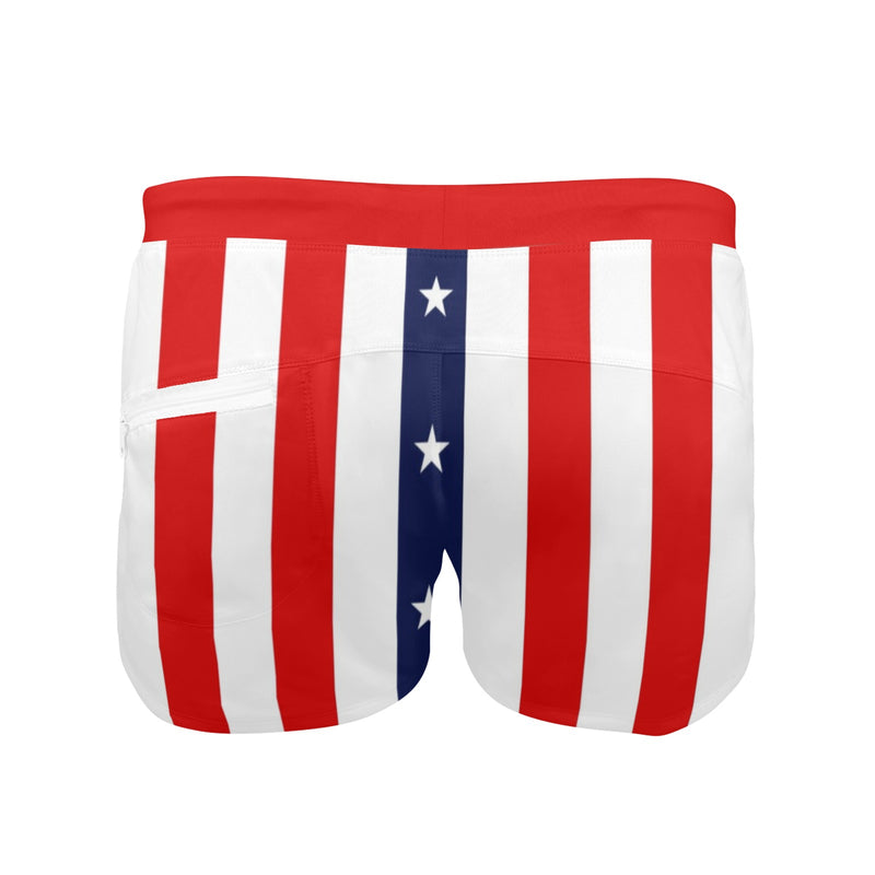 stars and stripes print 2 Men's Swim Trunks with Zipper Pocket (Model L71) - Objet D'Art