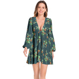 Nasturtium Lantern Sleeve Deep V-Neck Short Dress - Objet D'Art
