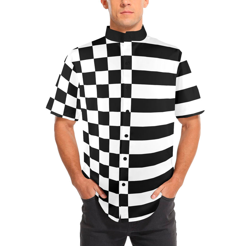 black 2 9k Men's Stand-Up Collar Short Sleeve Shirt - Objet D'Art