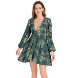 Nasturtium Lantern Sleeve Deep V-Neck Short Dress - Objet D'Art